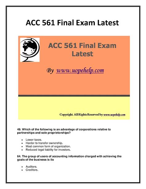 ACC 561 Final Exam Latest UOP Assignments