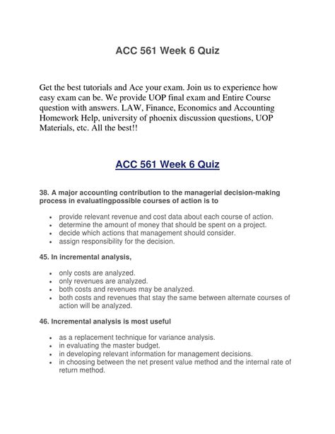 ACC 561 Week 6 Practice Quiz