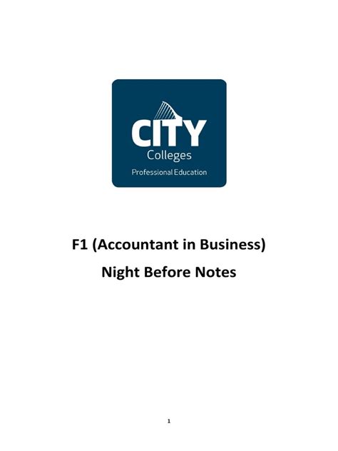 ACCA F1 Night Before Notes