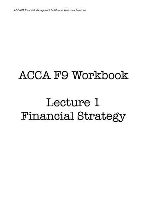 ACCA F9 Workbook Questions 1 1 PDF