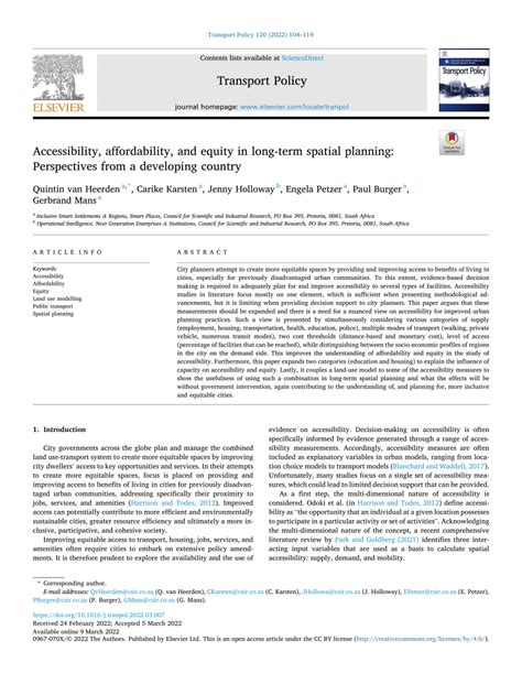 Accessibility, affordability, and equity in long-term spatial planning ... - wintechmobiles.com