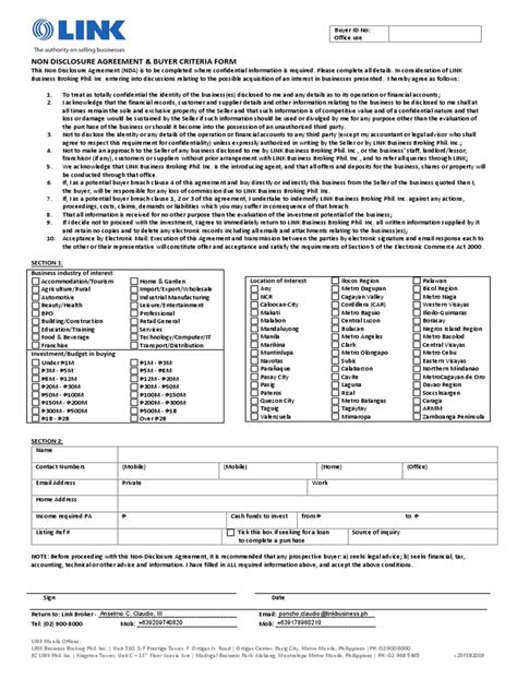 ACCSignedConfidentiality Agreement Form LINK PH Buyer 23FEB19 ForM