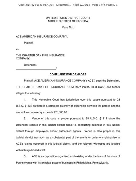 ACE AMERICAN INSURANCE COMPANY v PUCCIO complaint