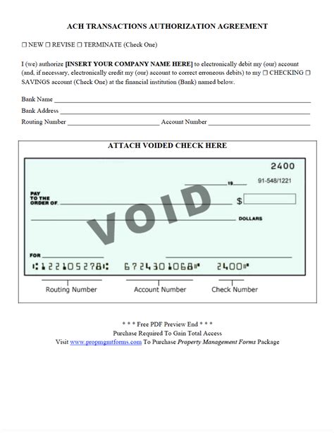 ACH Transactions Authorization Agreement Property Management Forms