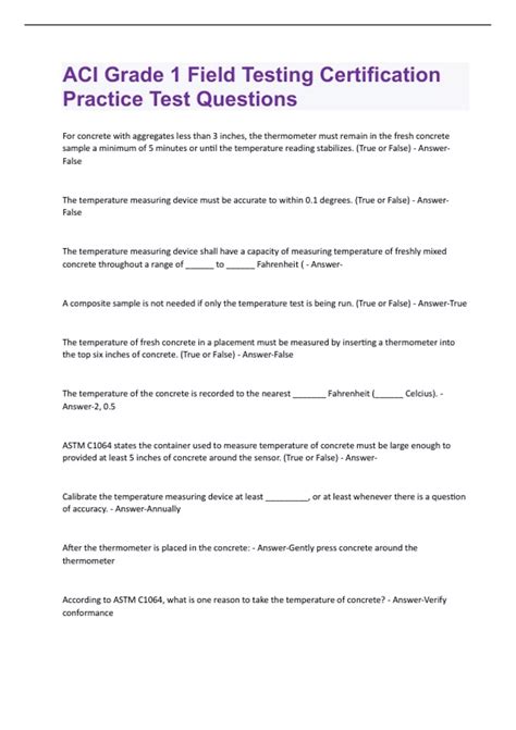 ACI Grade 1 Field Testing Certification Practice Test Questions