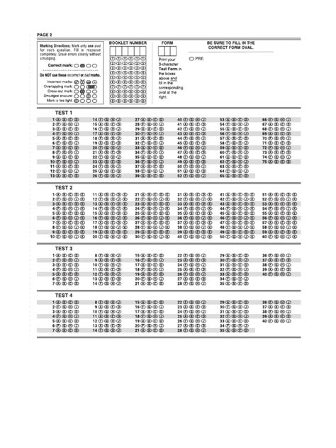 ACT Bubble Sheet PDF PDF