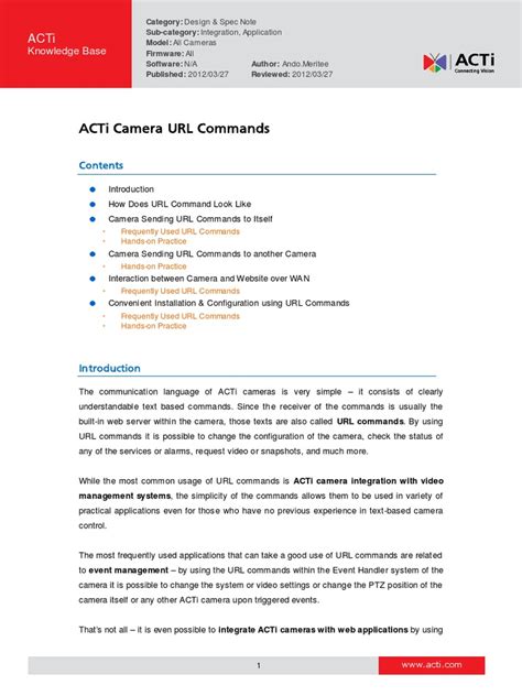 ACTi Camera URL Commands 20120327