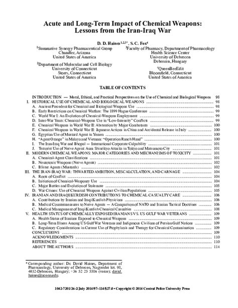 Acute and Long-Term Impact of Chemical Weapons: Lessons from the Iran ... - wintechmobiles.com