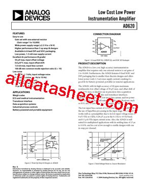 AD620AN-datasheetz PDF Electrostatic Discharge Amplifier