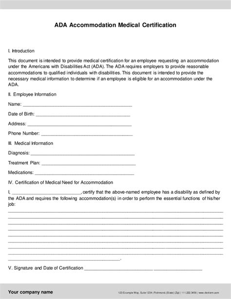 ADA medical certification in Word and Pdf formats