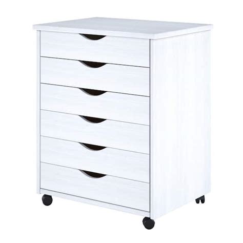 ADEPUTS 6 Drawer Wide Roll Cart Solid Wood, White