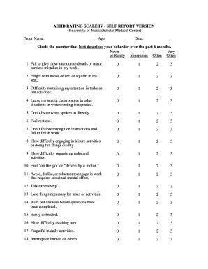 ADHD Rating Scale IV Self Report Version Fill and Sign Printable