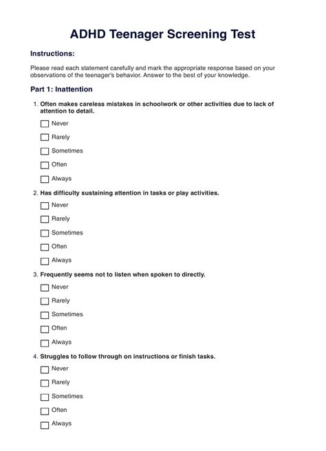 ADHD Screening Test PDF PDF Screening (Medicine) Attention