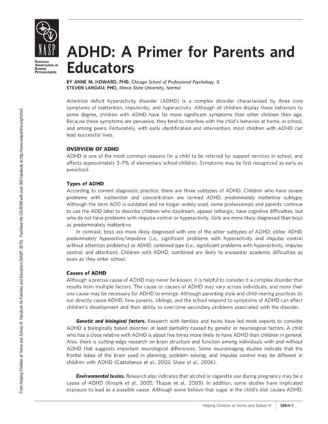 ADHD a Primer for Parents and Educators
