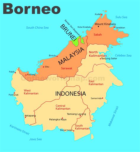 Administrative divisions map of Borneo - wintechmobiles.com