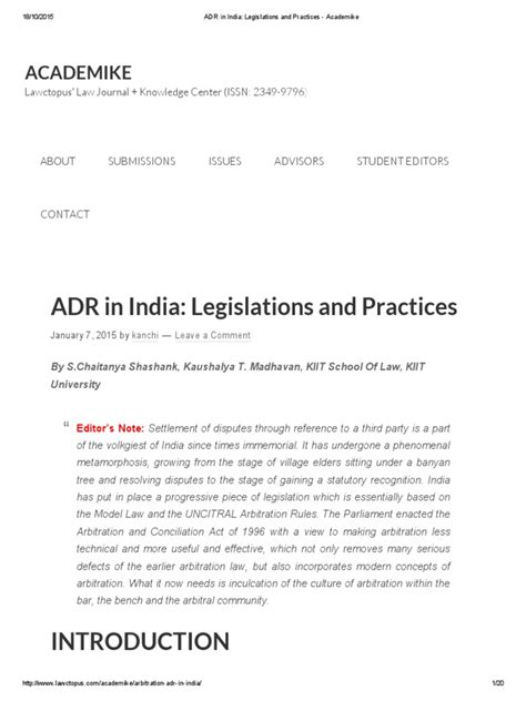 ADR in India Legislations and Practices Academike