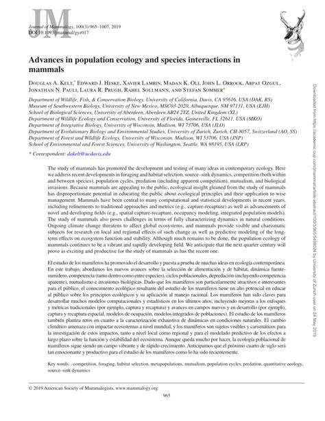 Advances in population ecology and species interactions in mammals - raincitystudios.com