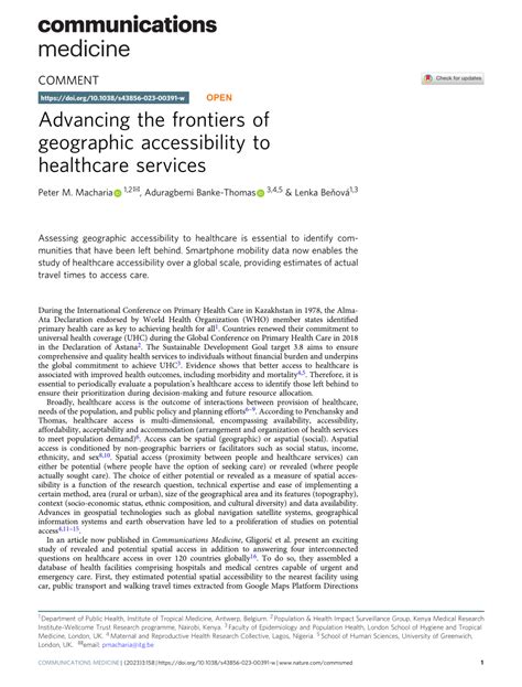 Advancing the frontiers of geographic accessibility to healthcare ... - wintechmobiles.com