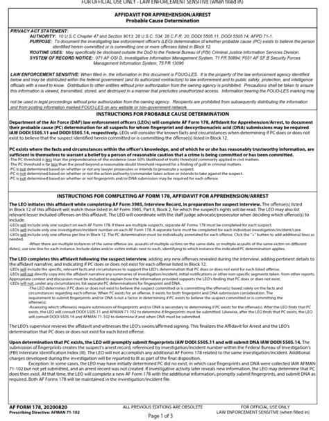 AF Form 178 Affidavit For Apprehension/Arrest Finder Doc