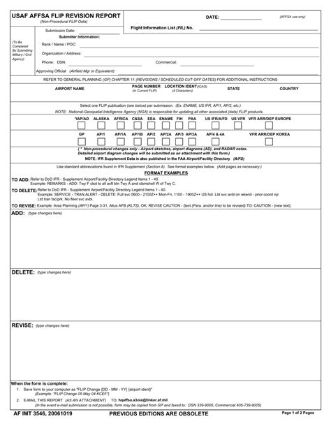 AF Form 3546 USAF Affsa Flip Revision Report AF Forms
