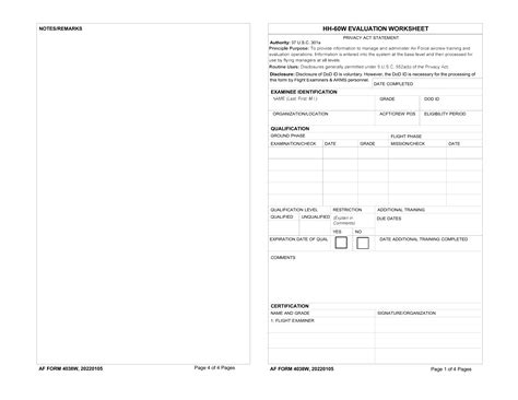 AF Form 4038W Hh60W Evaluation Worksheet Forms Docs 2023