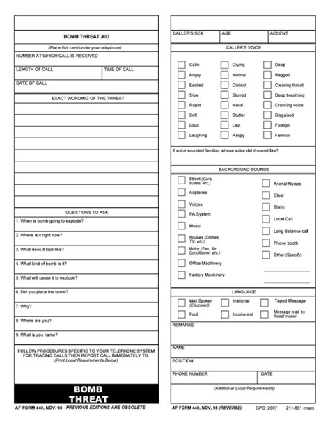 AF Form 440 Download Fillable PDF or Fill Online Bomb Threat Aid