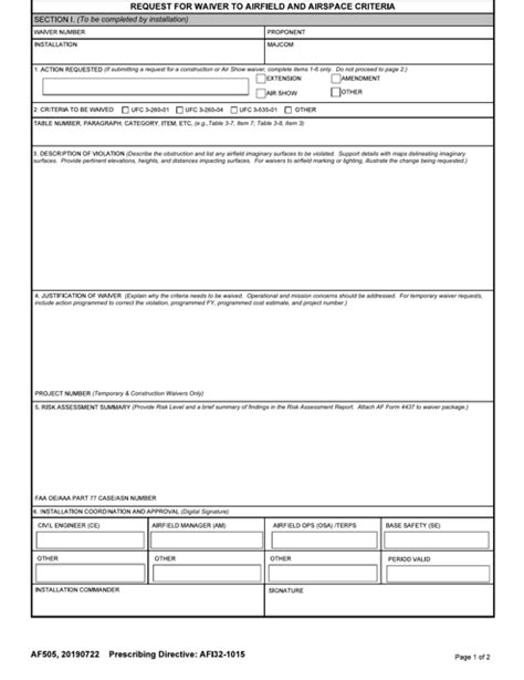 AF Form 505 Download Fillable PDF or Fill Online Request for Waiver to