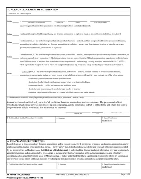 AF Form177 Notification Of Qualification For Prohibition Of Firearms
