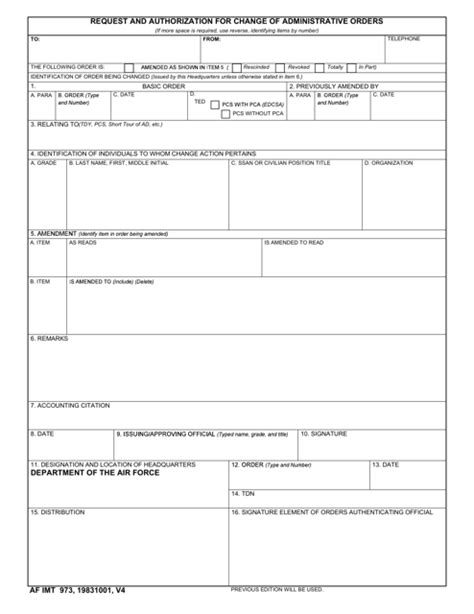 AF IMT Form 973 Download Fillable PDF or Fill Online Request and