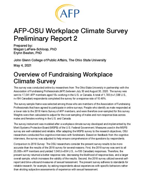 AFP-OSU Workplace Climate Survey Preliminary Report 1