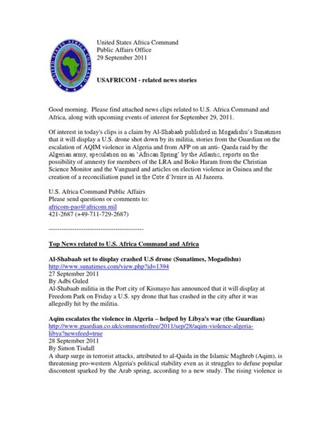 AFRICOM Related News Clips 11 May 2011