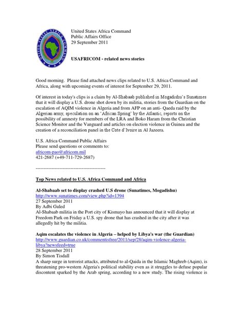 AFRICOM Related News Clips 30 September 2011