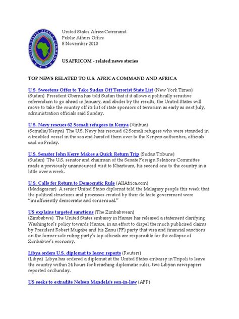 AFRICOM Related News Clips April 16 2010