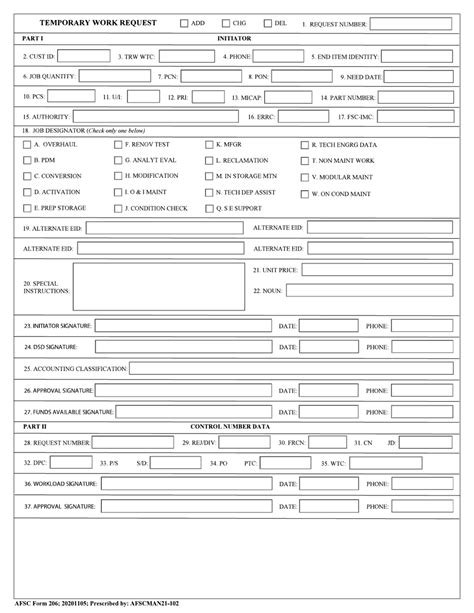 AFSC Form 206 Download Fillable PDF or Fill Online Temporary Work