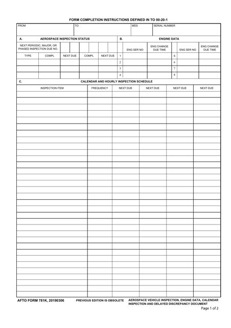 AFTO Form 781K Download Fillable PDF or Fill Online Aerospace Vehicle Inspection, Engine Data