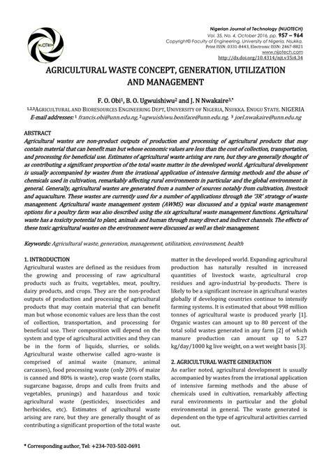 AGRICULTURAL WASTE CONCEPT, GENERATION, UTILIZATION AND MANAGEMENT - raincitystudios.com
