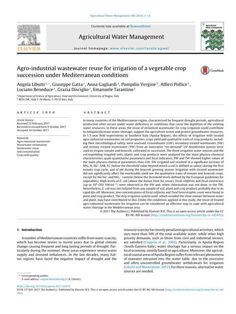 Agro-industrial wastewater reuse for irrigation of a vegetable crop ... - raincitystudios.com