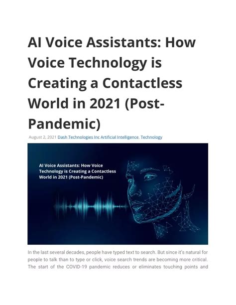 AI Voice Assistants How Voice Technology is Creating a Contactless