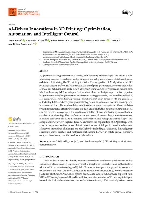 AI-Driven Innovations in 3D Printing: Optimization, Automation, and ... - muktibox.com