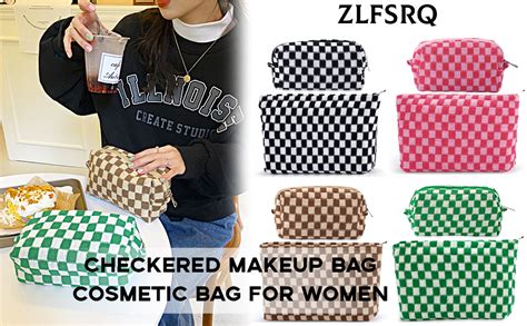 AIMEKE Makeup Bag Set Travel Cosmetic Bags 2PCS, Checkered Toiletry Bag …