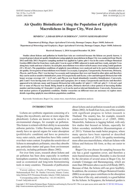 Air Quality Bioindicator Using the Population of Epiphytic Macrolichens ... - muktibox.com