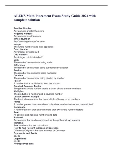 ALEKS Math Placement Exam Study Guide 2024 with complete solution