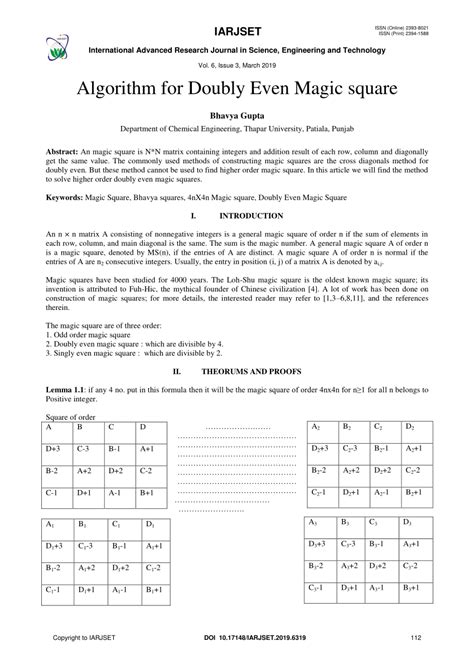Algorithm for Doubly Even Magic square - IARJSET - wintechmobiles.com