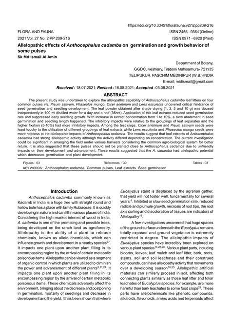 Allelopathic effects of Anthocephalus cadamba on germination and growth ... - raincitystudios.com