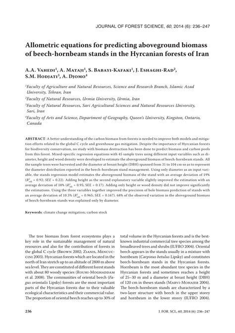 Allometric equations for predicting aboveground biomass of beech ... - raincitystudios.com