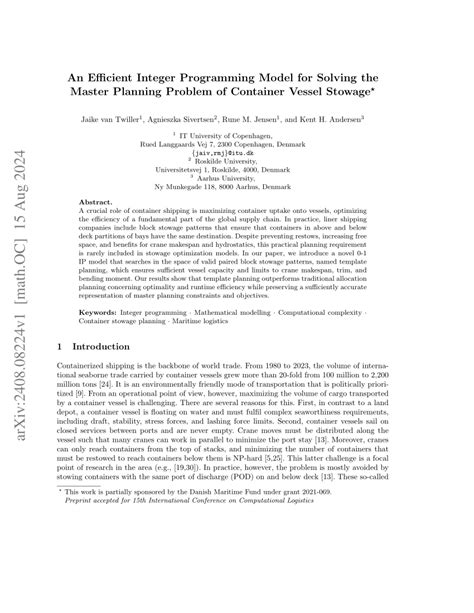 An Efficient Integer Programming Model for Solving the Master … - wintechmobiles.com