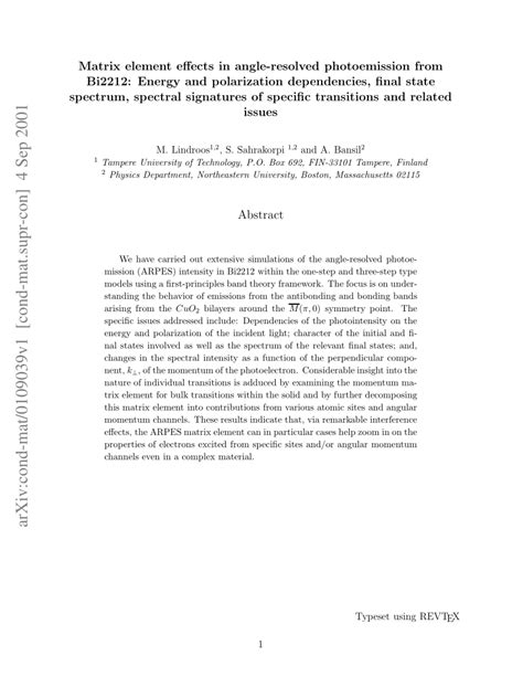 An experimentalist's guide to the matrix element in angle resolved ... - wintechmobiles.com