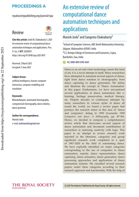 An extensive review of computational dance automation techniques and ... - muktibox.com