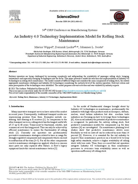 An Industry 4.0 Technology Implementation Model for Rolling Stock ... - coolestguyplanet.net
