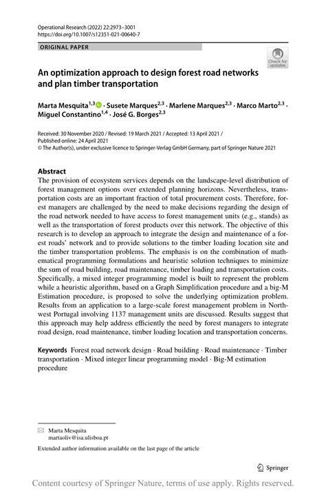 An optimization approach to design forest road networks and plan timber ... - raincitystudios.com